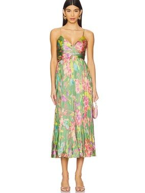 Floral Green Midi Dress with Spaghetti Straps